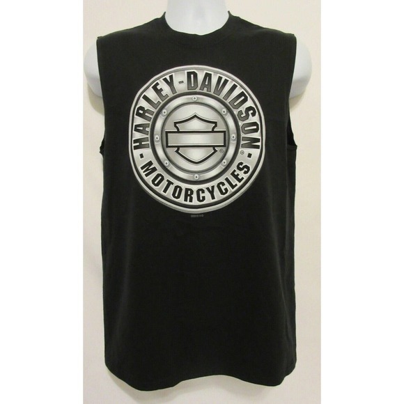 Mitchell's Modesto CA Harley Davidson Black Full Chrome Muscle Tank Shirt Mens M - Picture 2 of 12